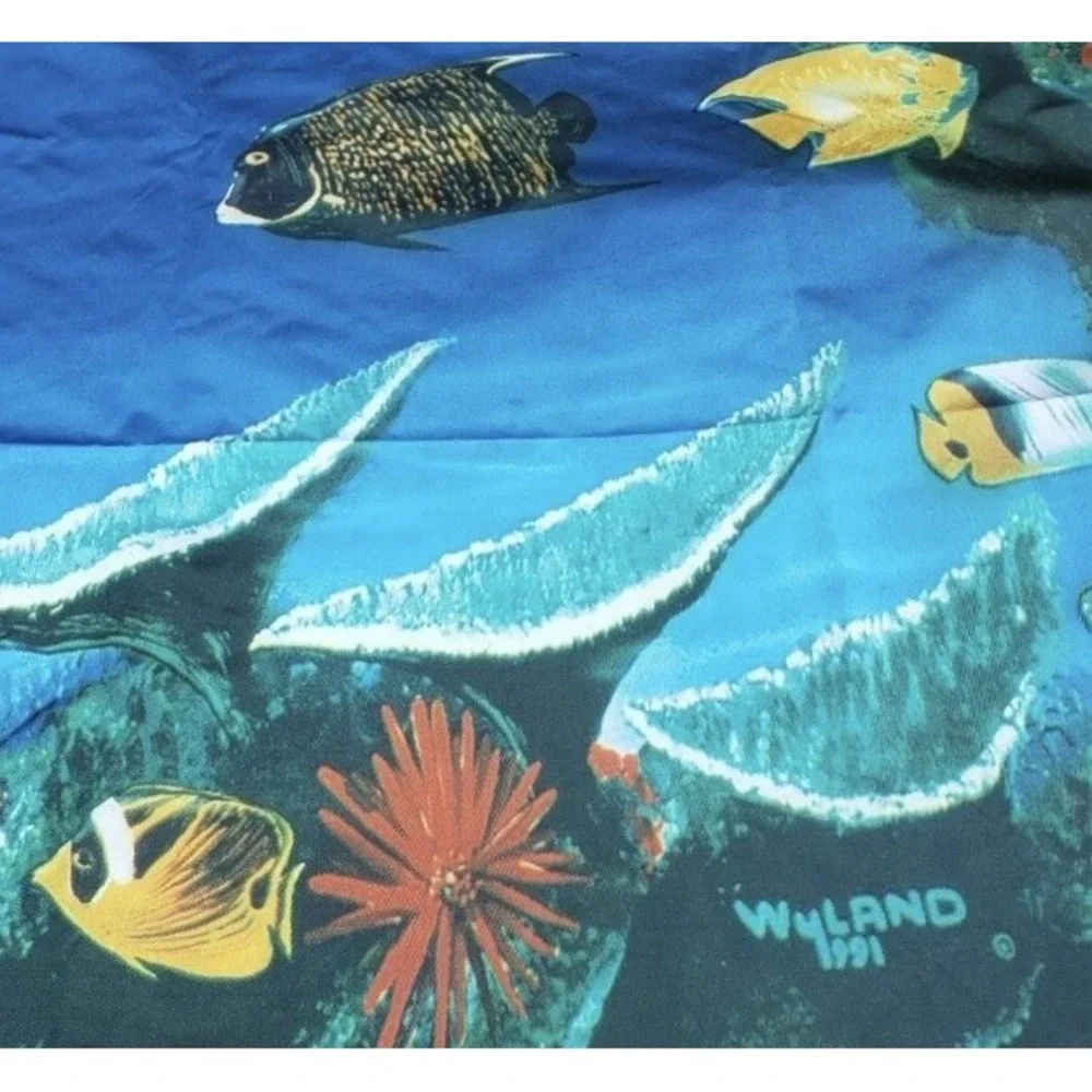 Vtg Wyland 1998 Whale Dolphin Tropical Fish Shower Curtain New Home Decor RARE